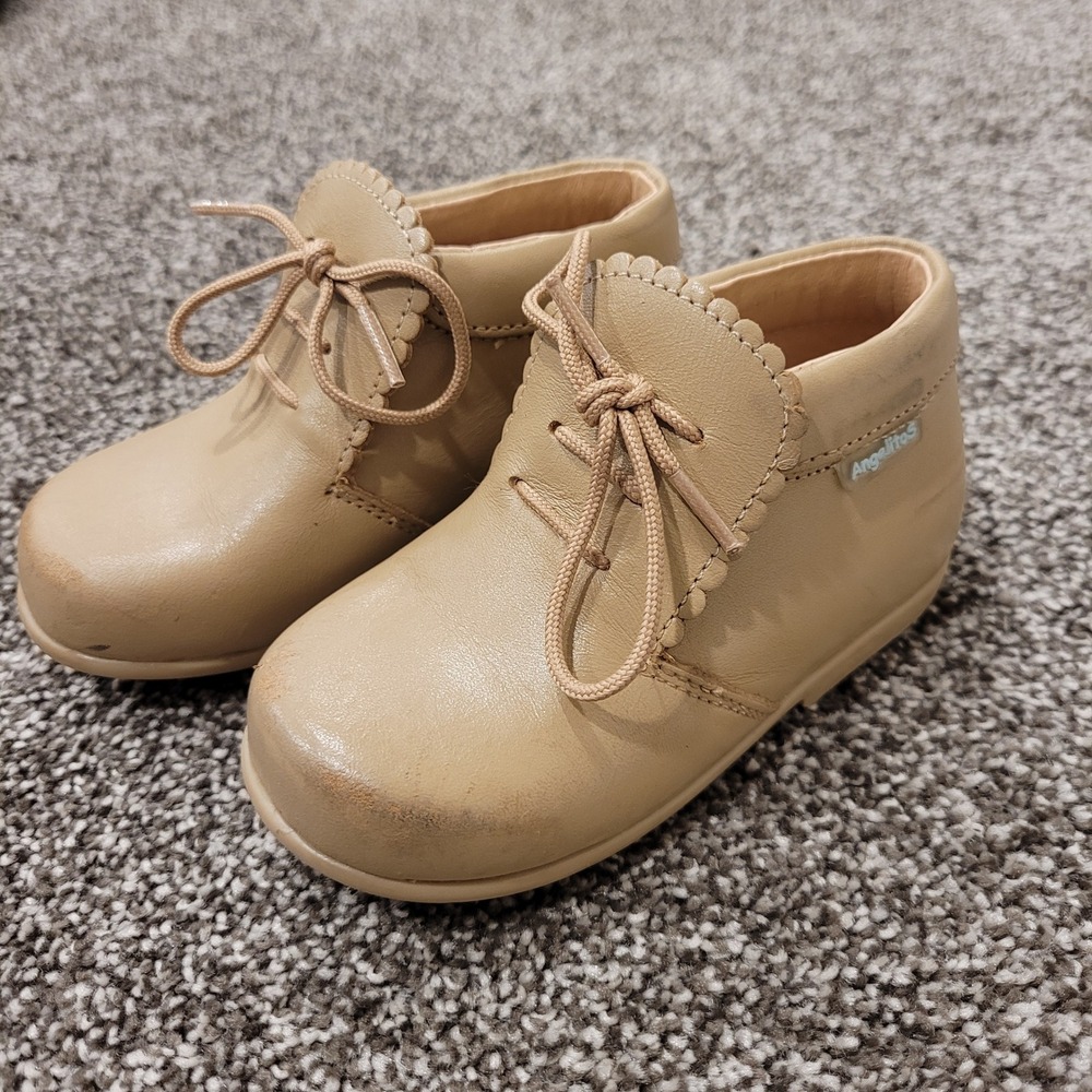 Angelitos Toddler Boys Tan Leather Lace Up Oxford Shoes Size 21 Made in Spain